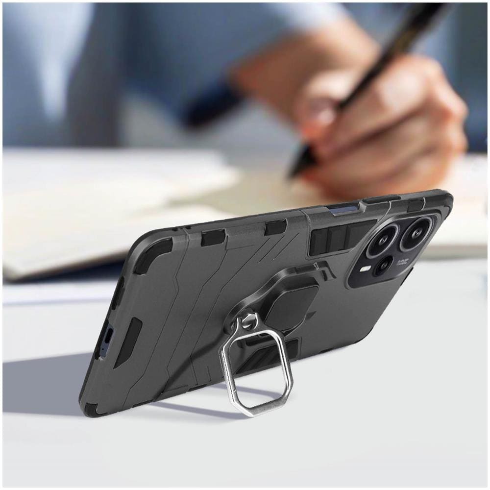 Cover Per Xiaomi Poco F5 Antiurto Anello Supporto Collezione Ring Nera - Foto 5