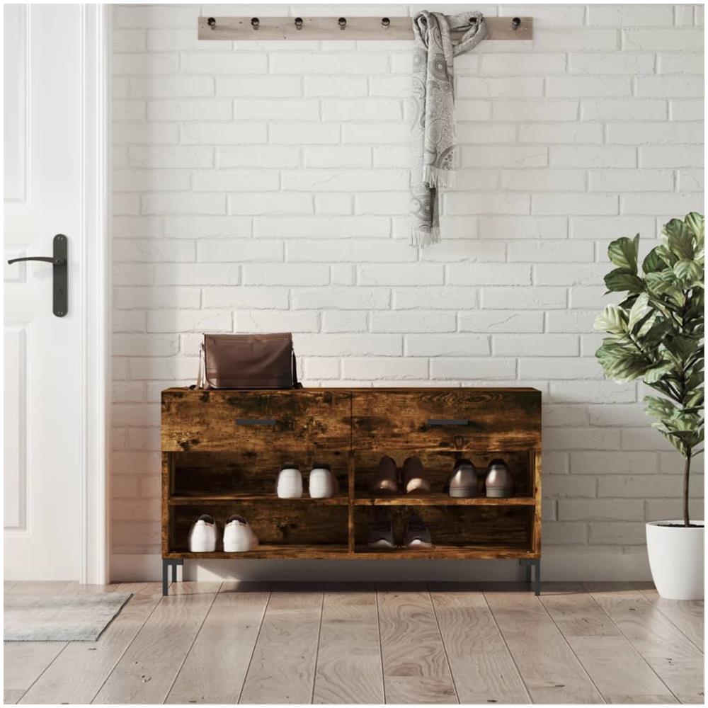 Panca Porta Scarpe Rovere Fumo 102x35x55 Cm Legno Multistrato - Foto 1