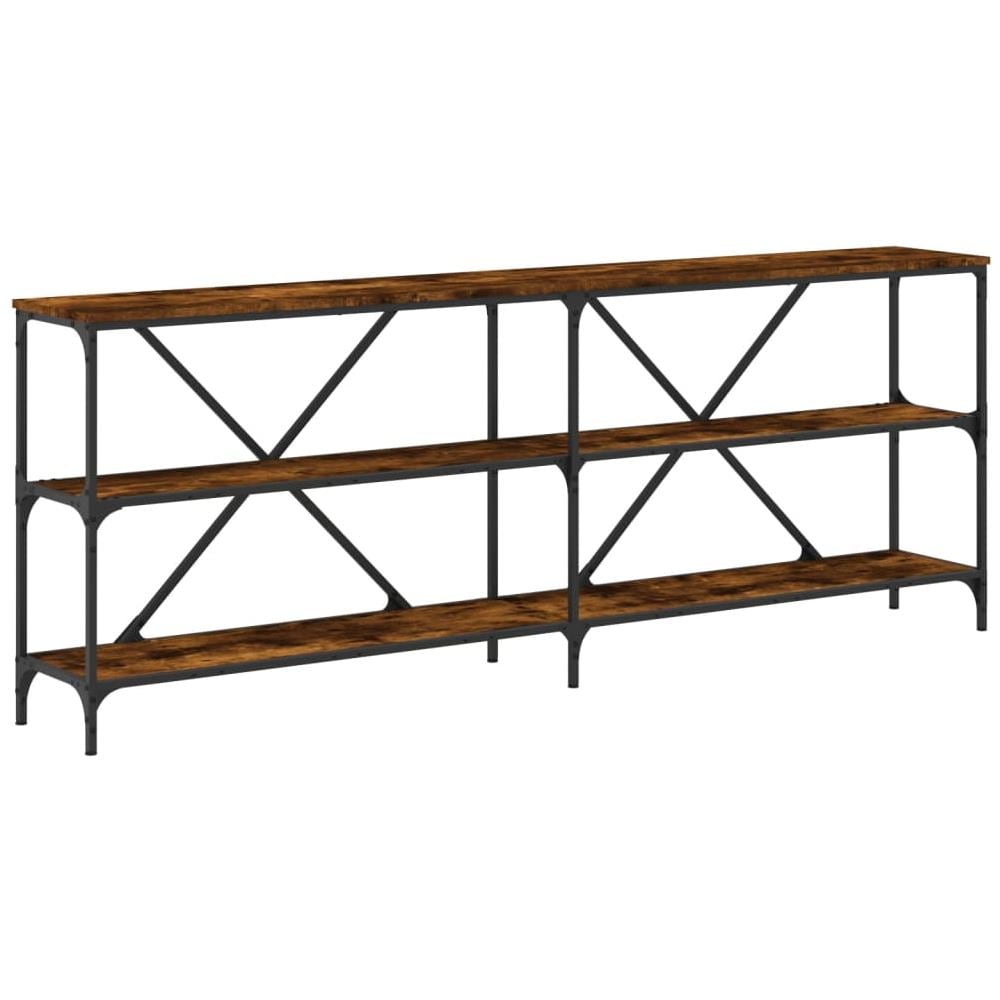 Tavolo Consolle Rovere Fumo 200x30x75cm Legno Multistrato Ferro - Foto 2
