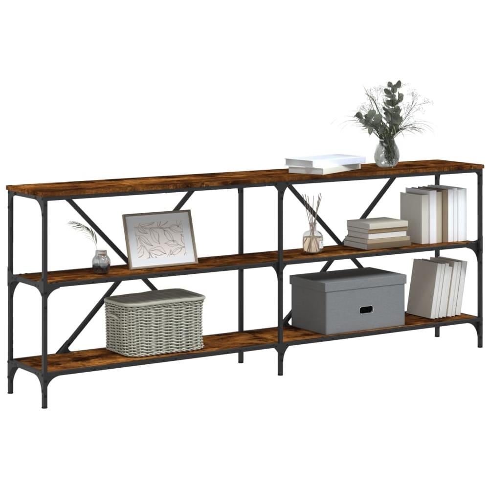 Tavolo Consolle Rovere Fumo 200x30x75cm Legno Multistrato Ferro - Foto 3