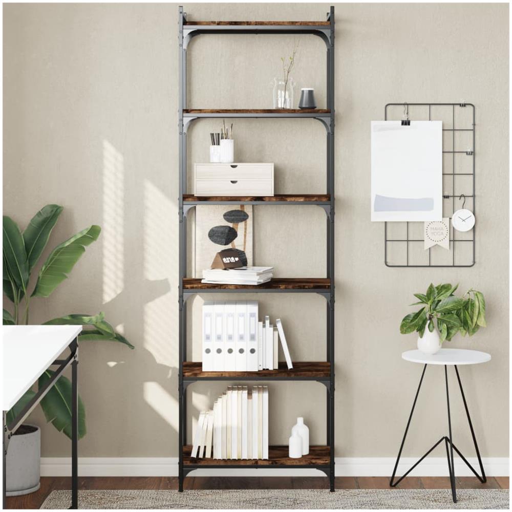 Libreria A 6 Ripiani Rovere Fumo 60x30x188 Cm Legno Multistrato - Foto 1