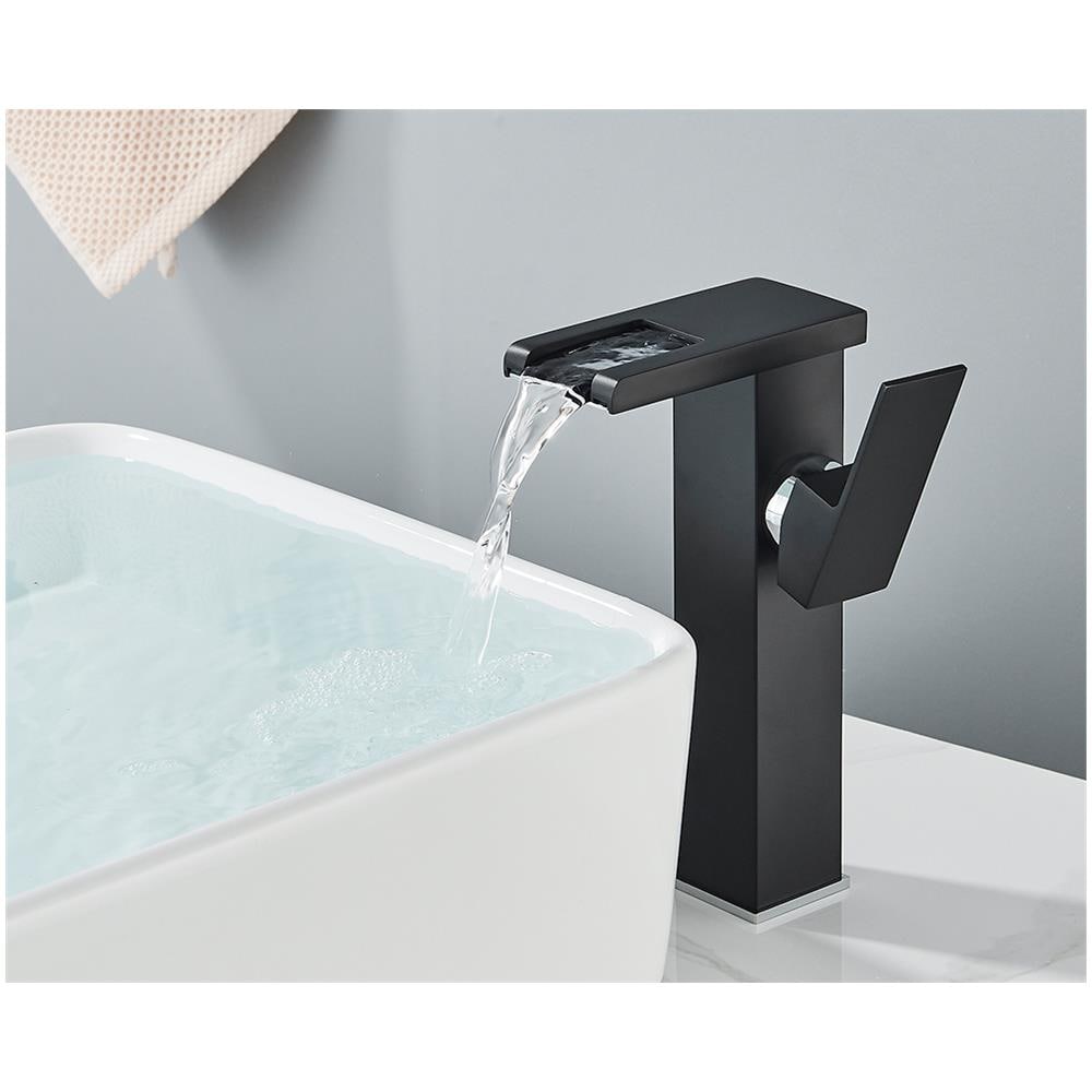 Rubinetto per lavabo da bagno, Blackswan, tipo M187, modello alto nero con bocca a cascata e LED, misura 24 cm - Foto 4