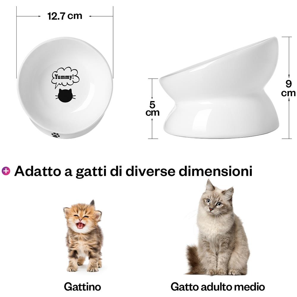 Ciotola per gatti, Ciotole per cibo per gatti inclinate rialzate - Foto 2
