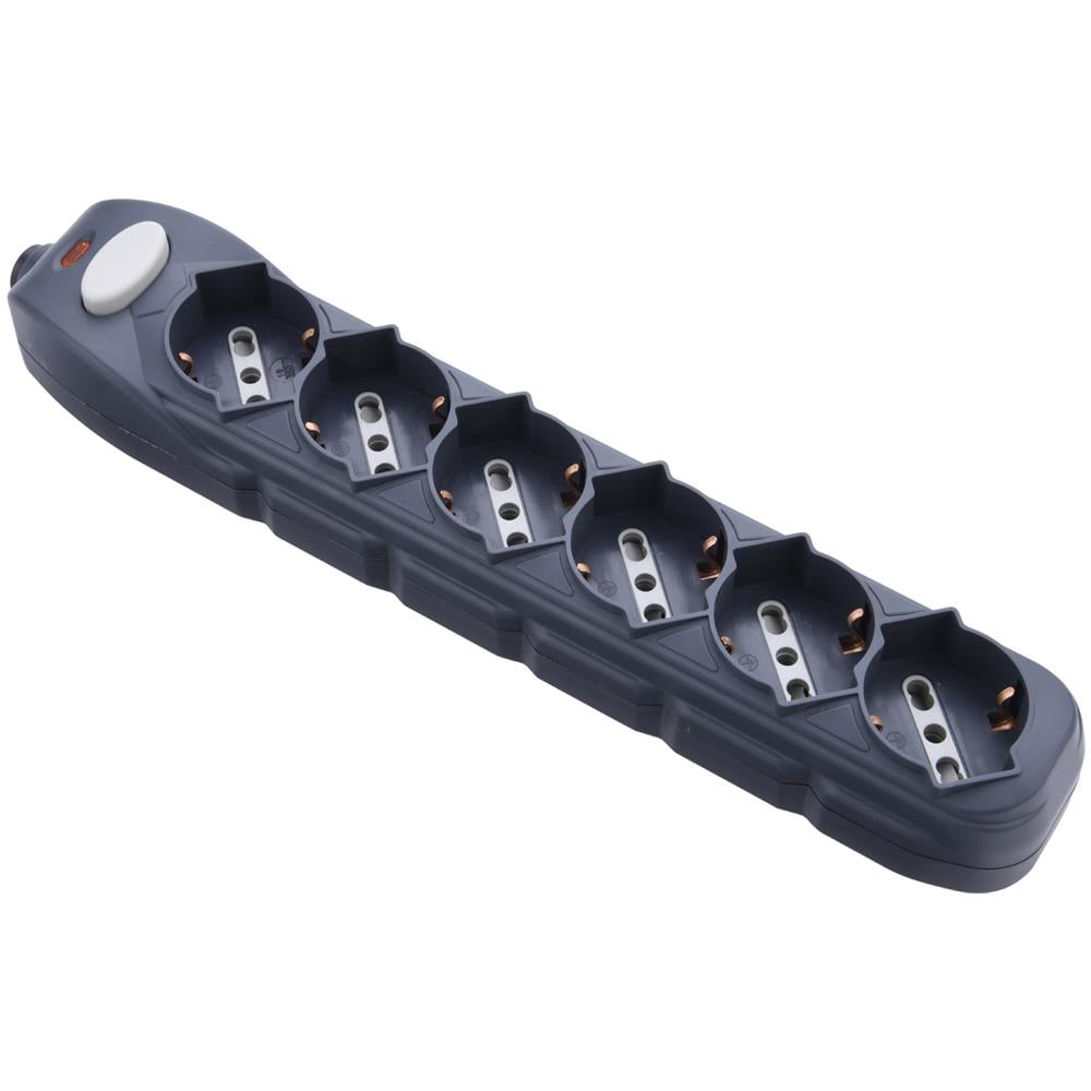 82074 Multipresa 6 posti polivalenti (schuko + 10/16A) con interruttore - nero - Foto 1