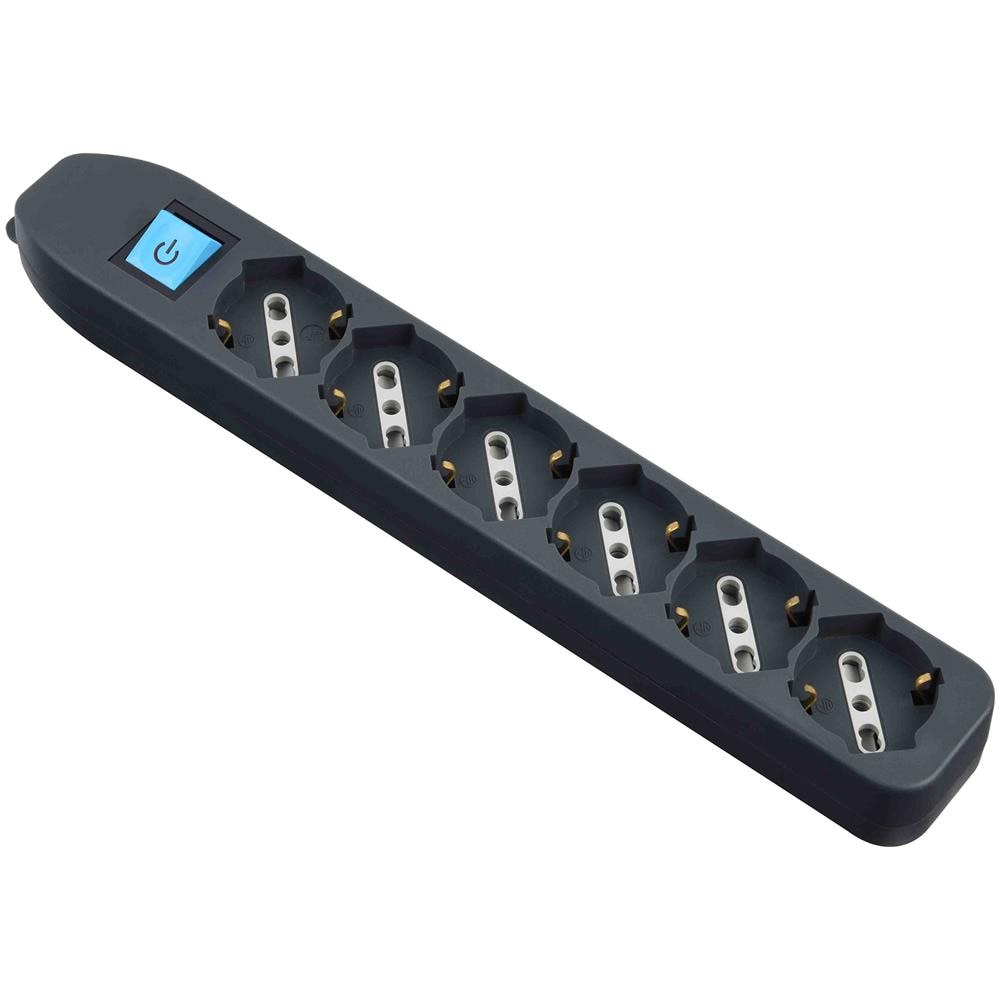 82074 Multipresa 6 posti polivalenti (schuko + 10/16A) con interruttore - nero - Foto 2