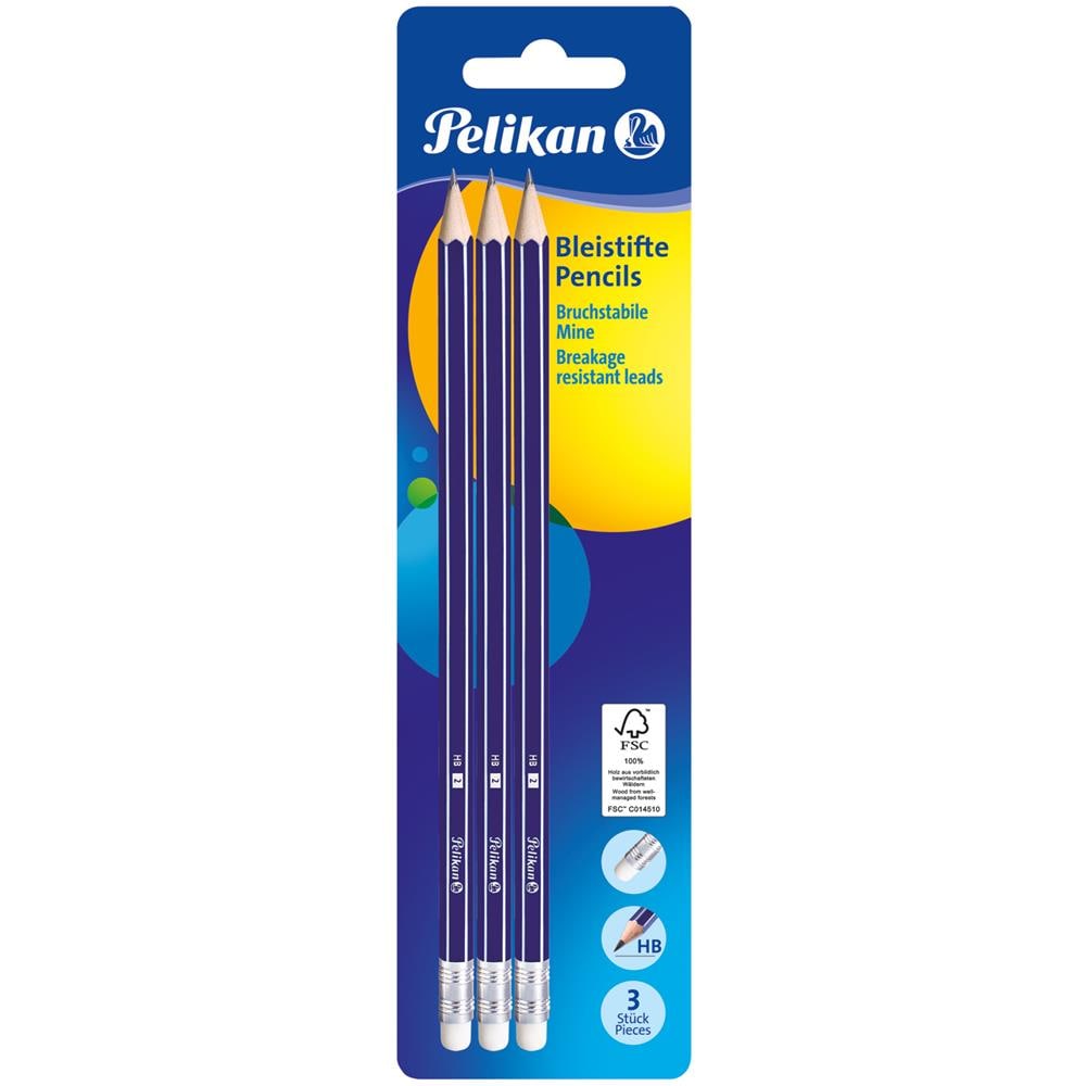 Bleistift Mit Radierer Gp Hrtegrad Hb, 3er Blister 6-eckig, Schaftfarbe: Dunkelblau, Schaft Aus Holz (978866)  - Foto 1