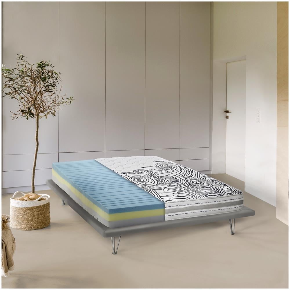 Pharmaflex - Topper Memory Foam 160x190 Materasso Matrimoniale, Alto 6 cm con 7 Zone e 2 Strati per Mal di Schiena Allevia Dolori, Coprimaterasso Correttore Medico Ortopedico con 4 Bande Elastiche