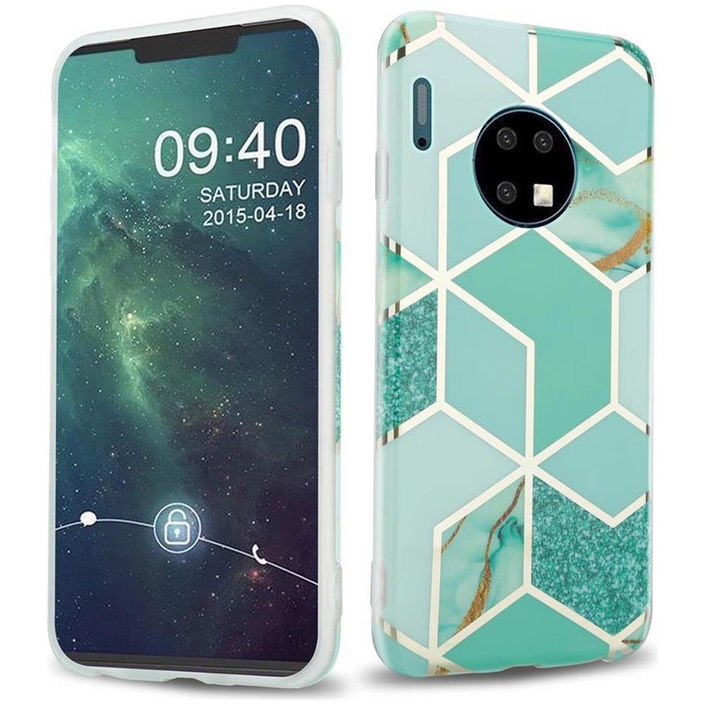 Custodia Compatibile Con Huawei Mate 30 In Marmo Verde Chiaro Verde Oro No. 3 - Coperchio Protettivo In Silicone Tpu Con Motivo A Mosaico - Foto 1
