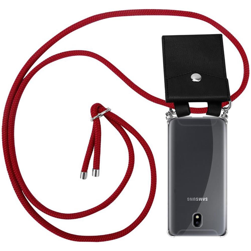 Catena Di Telefoni Cellulari Compatibile Con Samsung Galaxy J7 2018 In Rosso Rubino - Coperchio Protettivo In Silicone Con Anelli D'argento, Cinturino In Corda E Custodia Staccabile - Foto 1