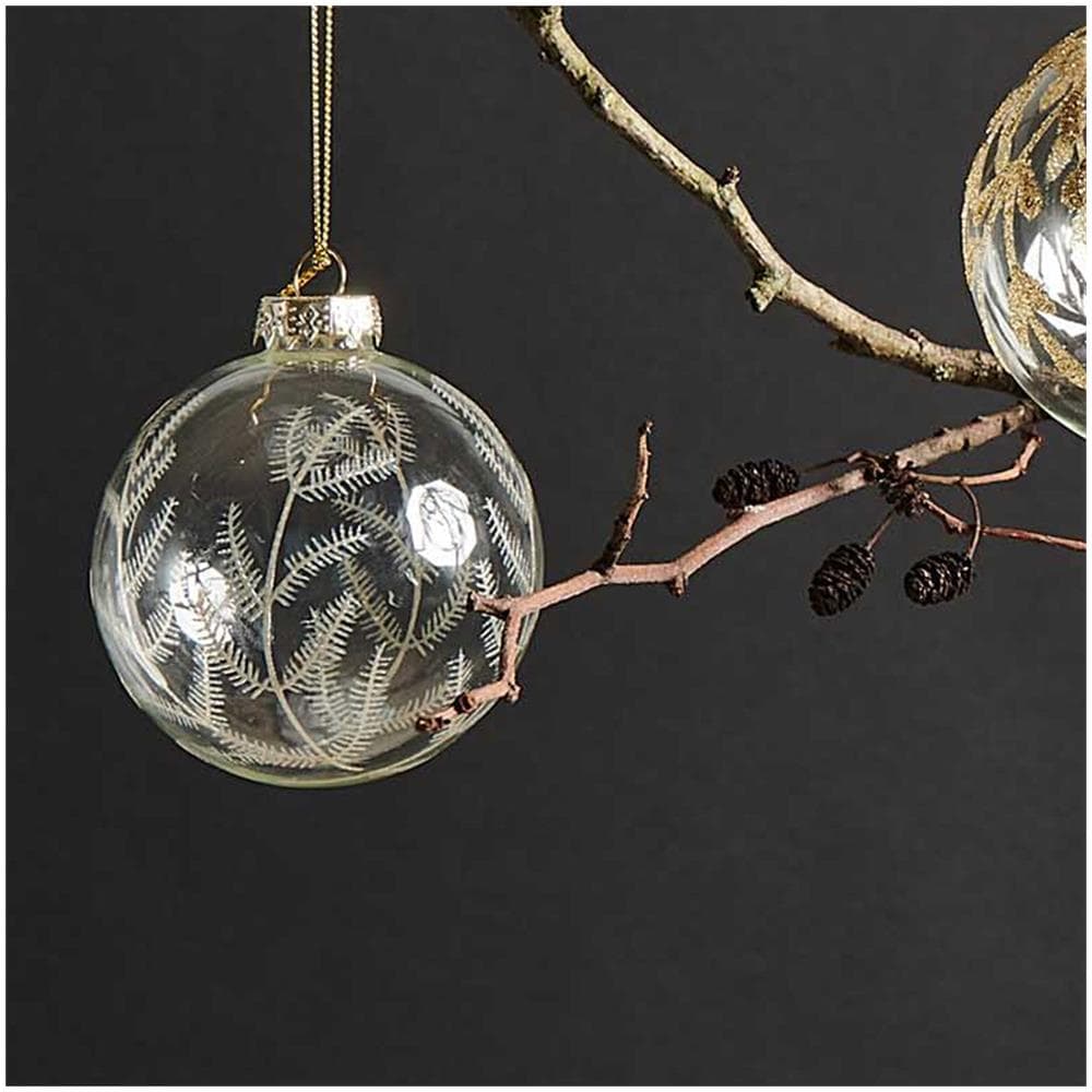 Palla Di Natale In Vetro Felci Dorate Ø 8 Cm - Foto 1