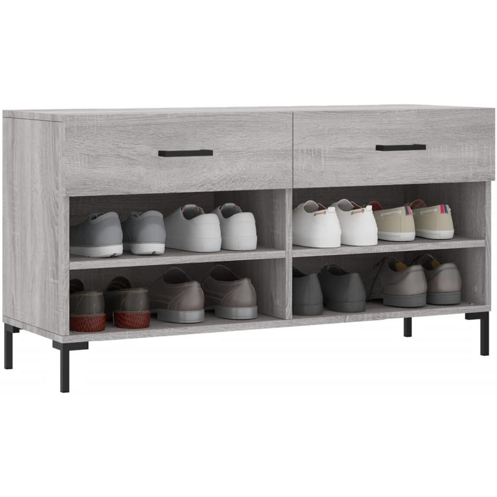 Panca Porta Scarpe Grigio Sonoma 102x35x55 Cm Legno Multistrato - Foto 10