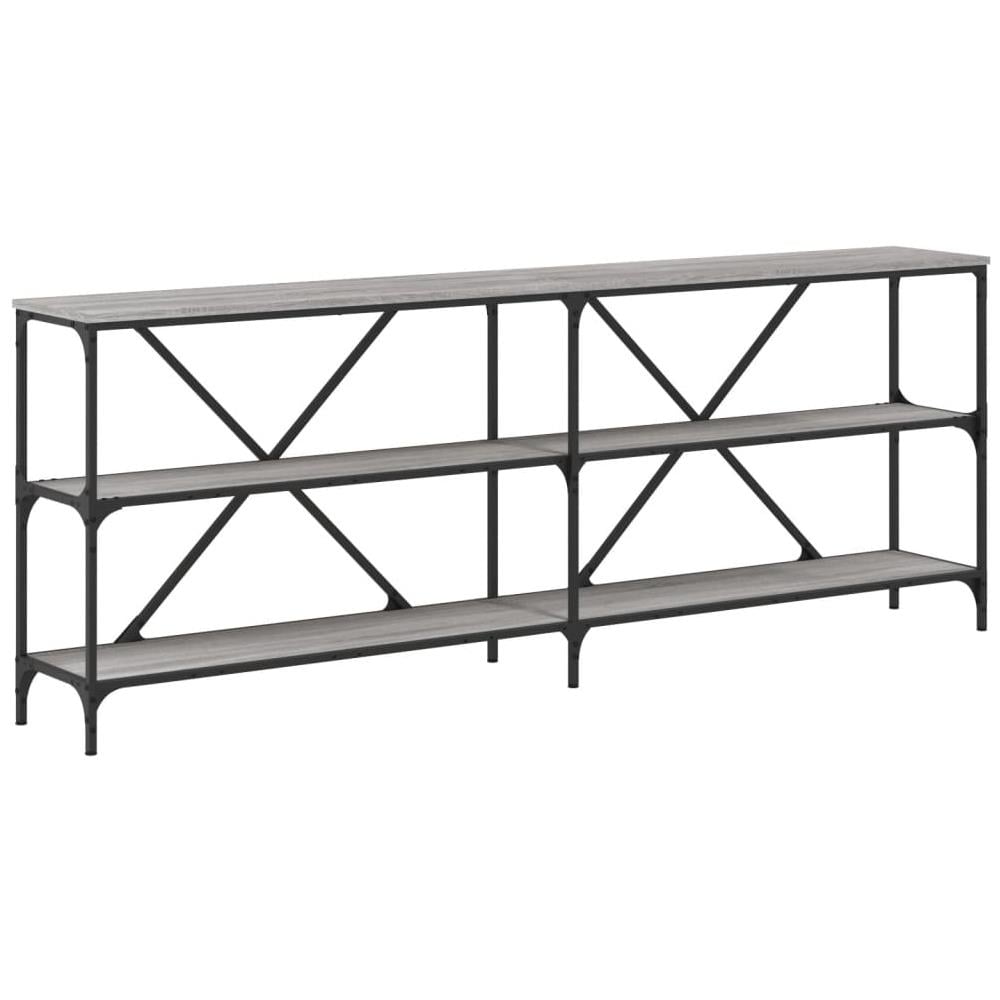 Tavolino Grigio Sonoma 200x30x75cm In Legno Multistrato E Ferro - Foto 2