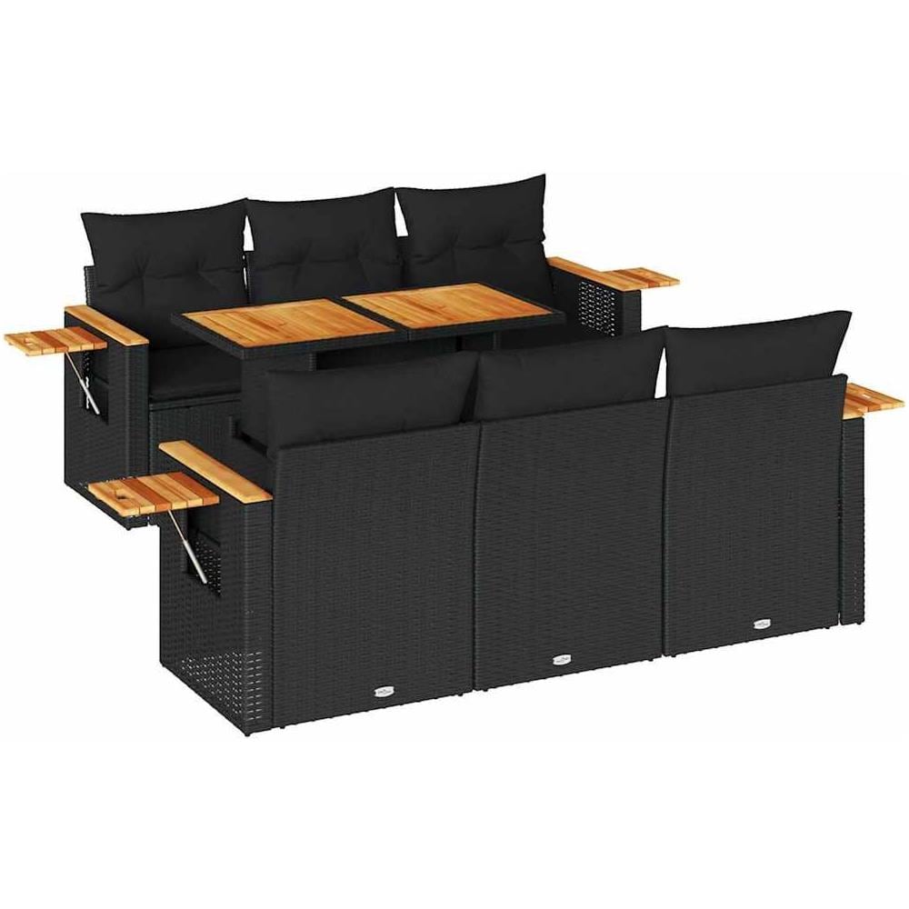 Set Divani da Giardino con Cuscini 7pz Nero Polyrattan Acacia - Foto 1