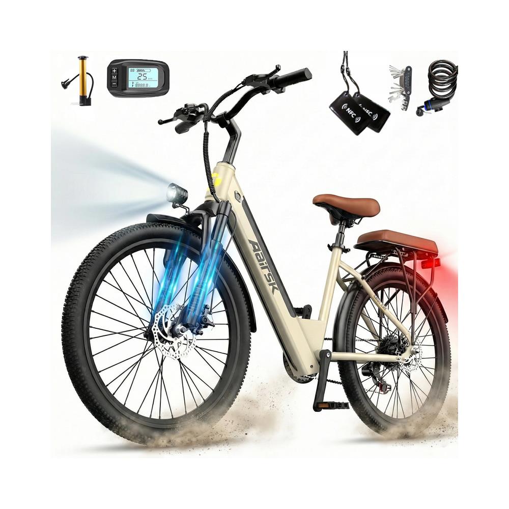 Bicicletta Elettrica S600- 26 Pollici E-bike 250w Batteria Rimovibile 36v10ah Autononomia 30-60km Con Ripiani -beige - Foto 1