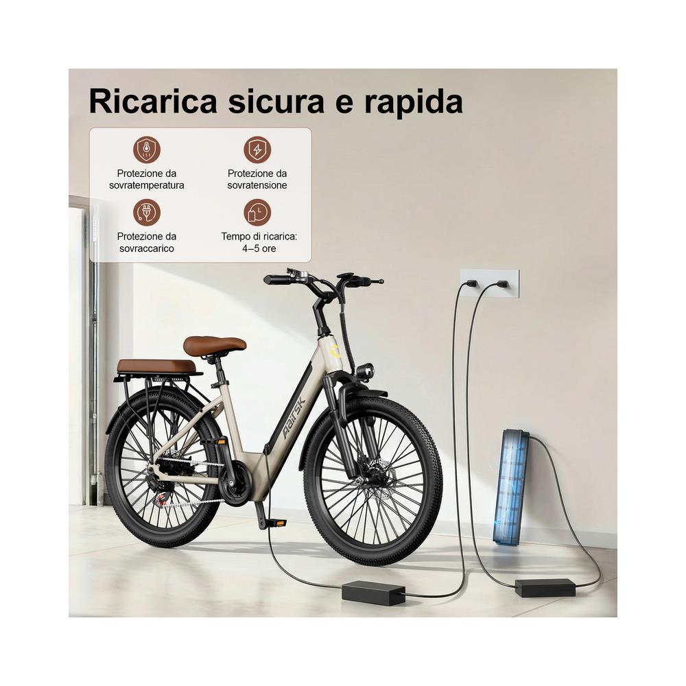 Bicicletta Elettrica S600- 26 Pollici E-bike 250w Batteria Rimovibile 36v10ah Autononomia 30-60km Con Ripiani -beige - Foto 2