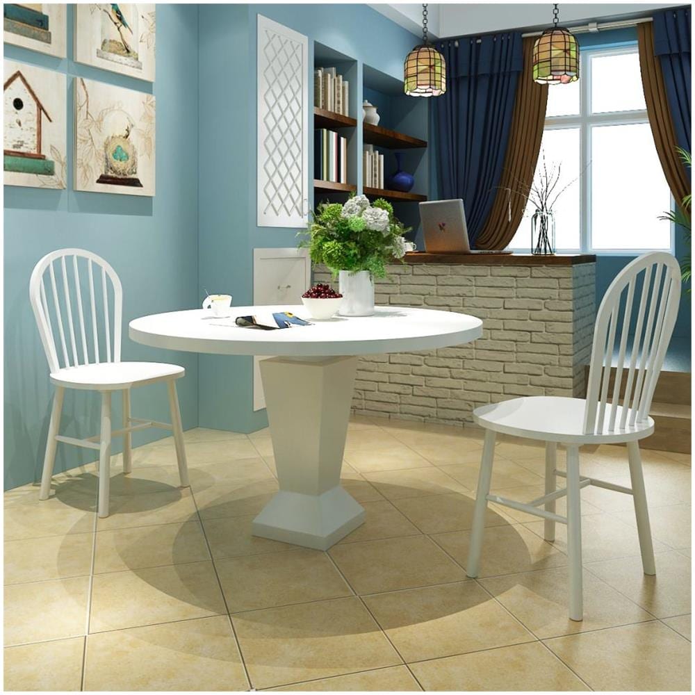 Set 2 Pz Sedia Da Tavola Arrotondata In Legno Bianca - Foto 2