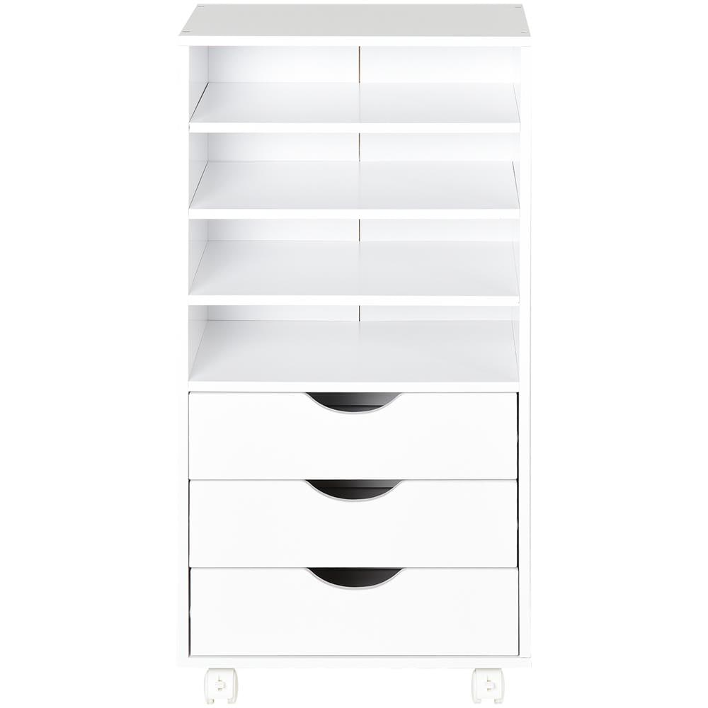 Cassettiera Portadocumenti Da Ufficio Con 4 Rotelle 4 Ripiani 3 Cassetti In Legno Bianco 40 X 30 X 83cm - Foto 2