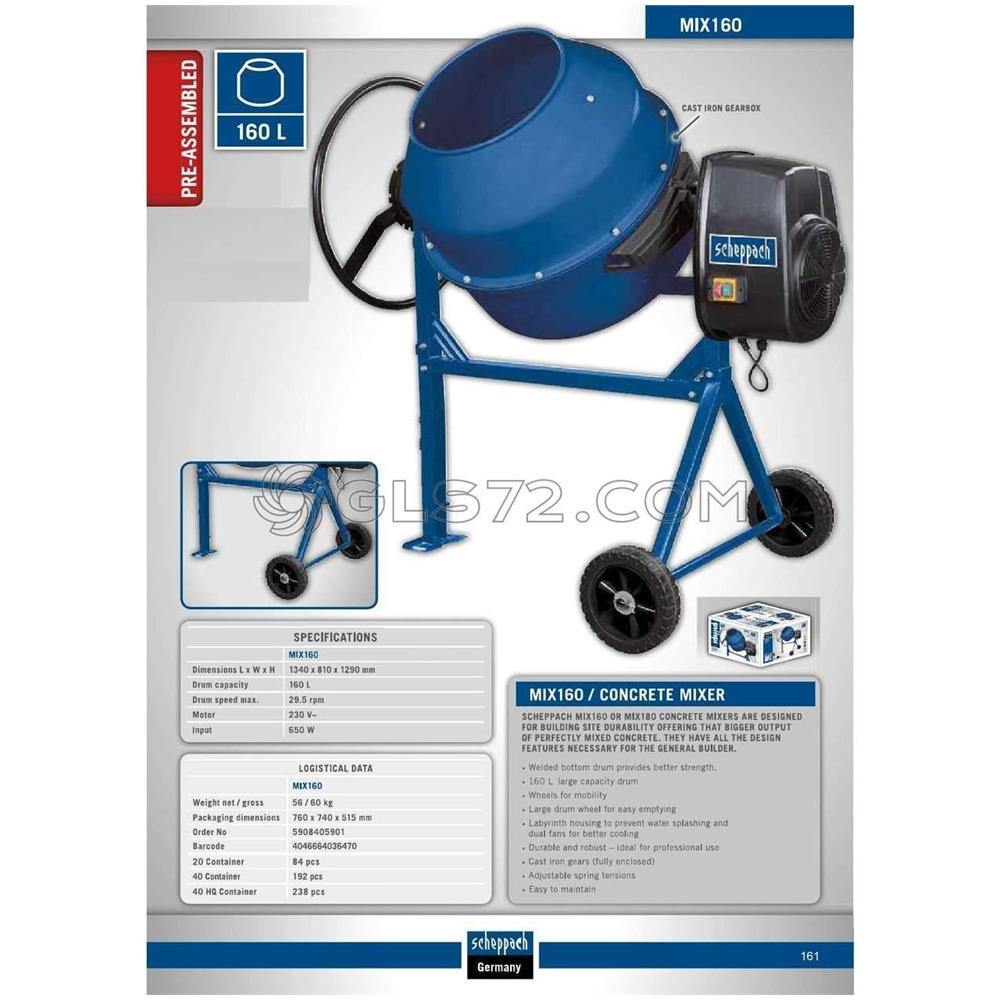 Betoniera Elettrica 160l 650w Mix160 Impastatrice Miscelatore Cemento - Foto 2