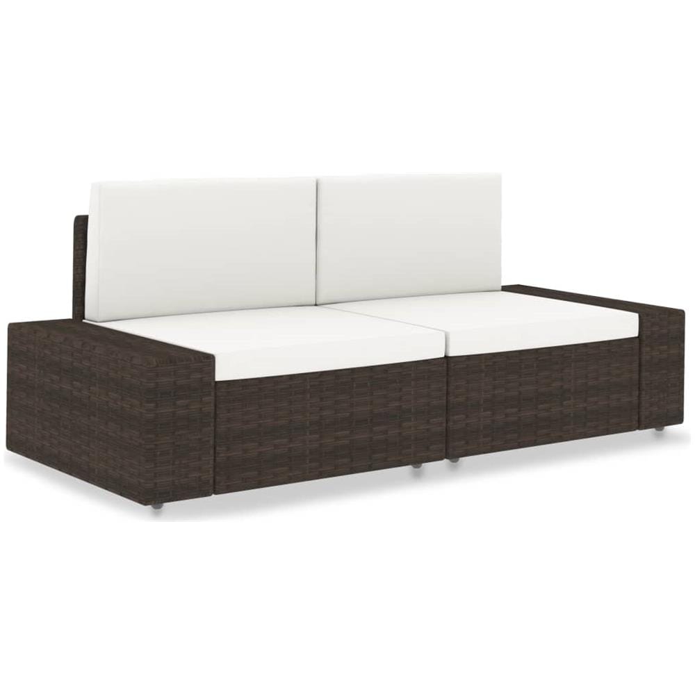 Divano Modulare a 2 Posti in Polyrattan Marrone - Foto 1