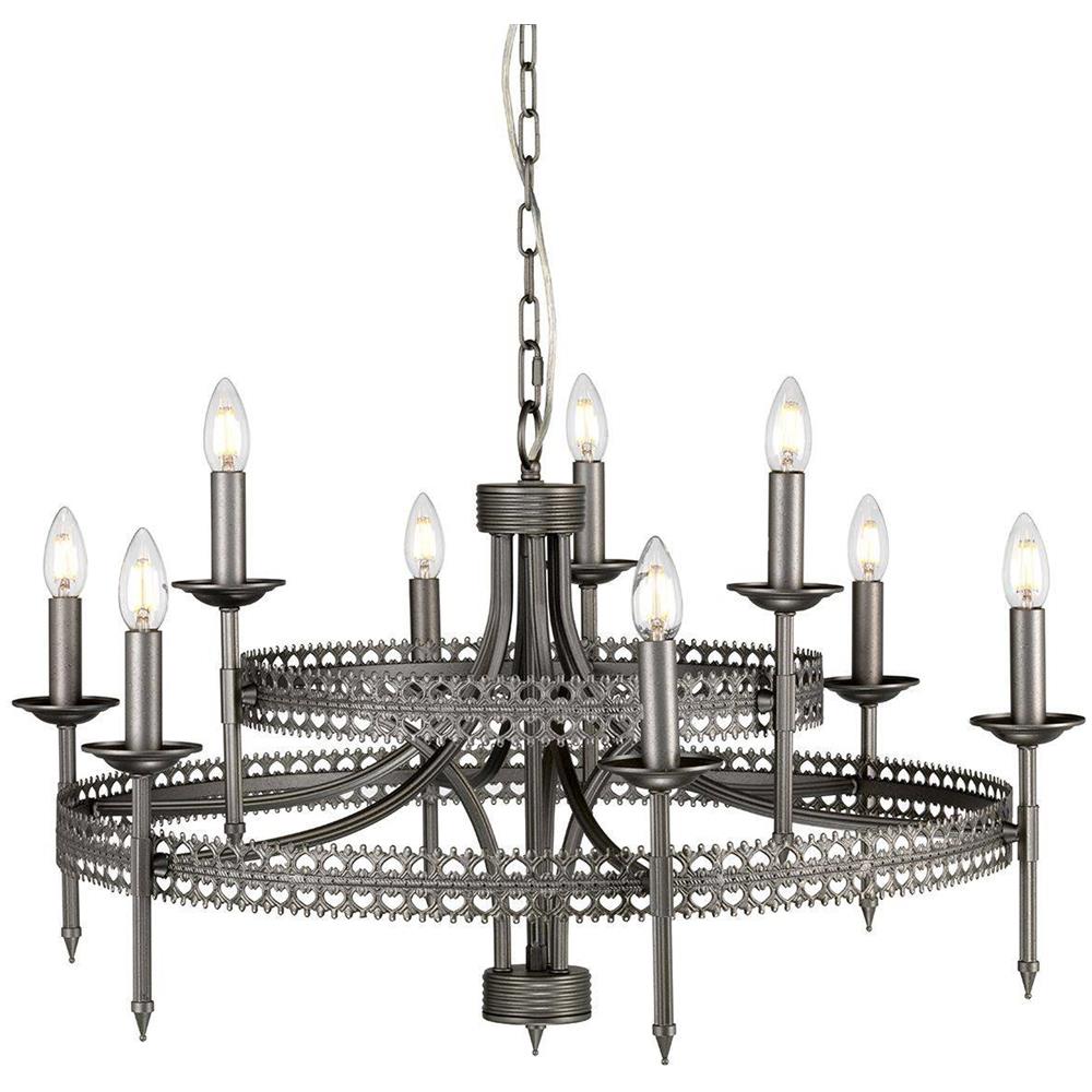 Lampadario A 9 Luci Finitura Ferro, Attacco E14 - Foto 1