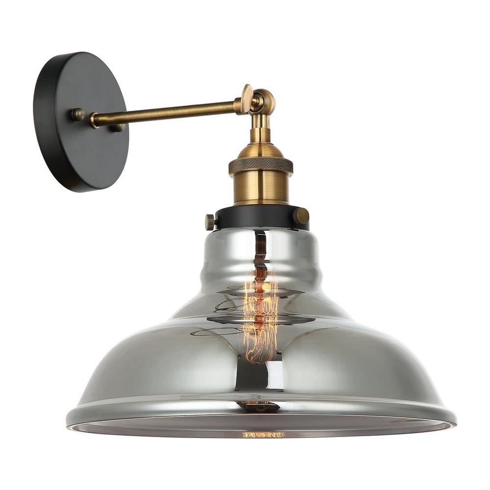 Lampada Da Parete Industriale E Retrò Nera, Oro 1 Luce Con Paralume Fumè, Dimmerabile E27 - Foto 1