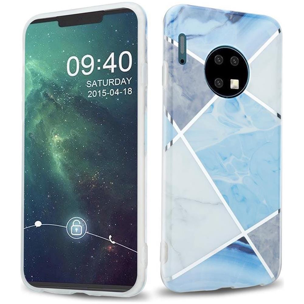 Custodia Compatibile Con Huawei Mate 30 In Marmo Grigio Bianco Blu No. 2 - Coperchio Protettivo In Silicone Tpu Con Motivo A Mosaico - Foto 1