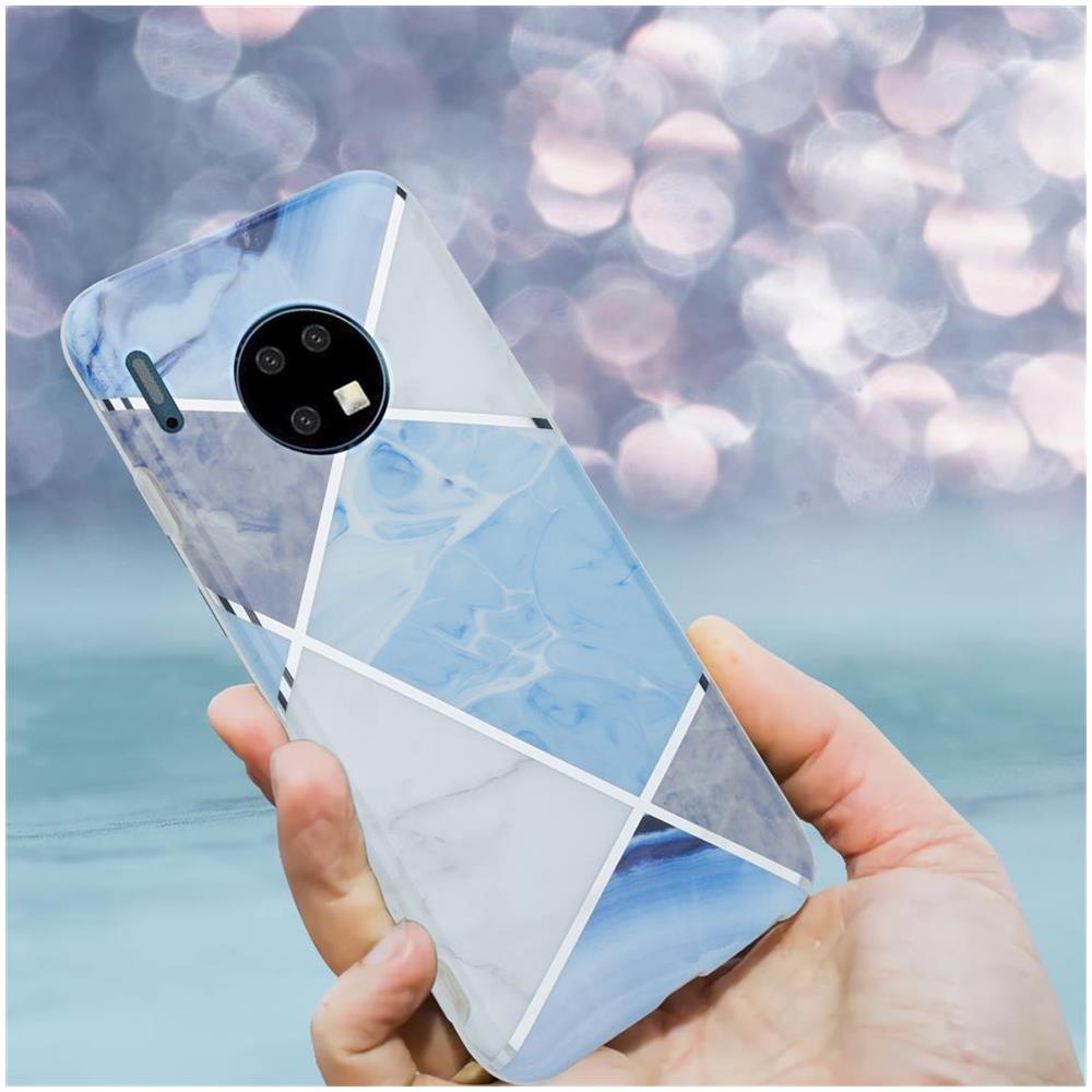 Custodia Compatibile Con Huawei Mate 30 In Marmo Grigio Bianco Blu No. 2 - Coperchio Protettivo In Silicone Tpu Con Motivo A Mosaico - Foto 8