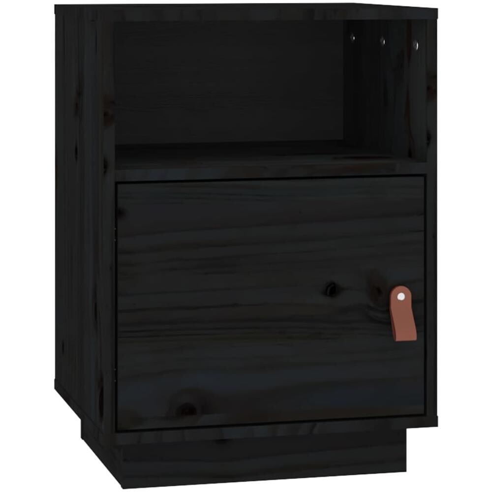 Comodino Nero 40x34x55 Cm In Legno Massello Di Pino - Foto 1