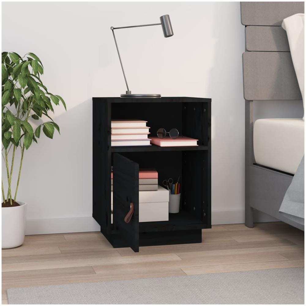 Comodino Nero 40x34x55 Cm In Legno Massello Di Pino - Foto 2