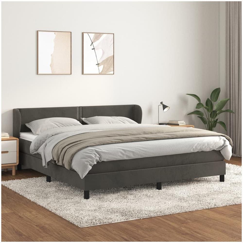 Giroletto A Molle Con Materasso Grigio Scuro 160x200 Cm Velluto - Foto 1