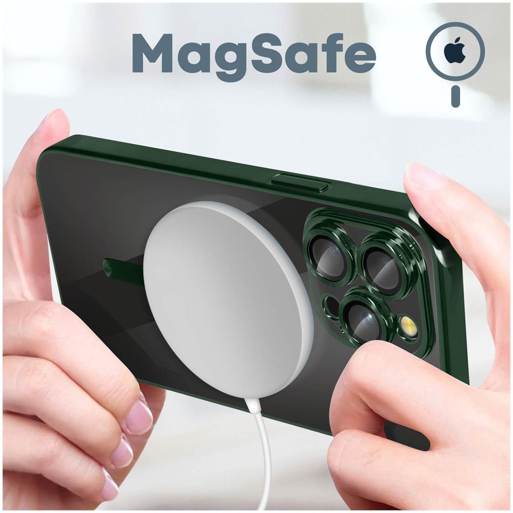 Cover Magsafe Per Iphone 14 Pro Max Silicone Protezione Fotocamera Bordo Verde - Foto 2