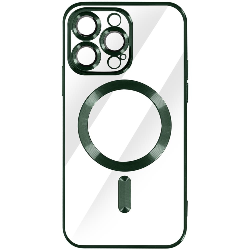 Cover Magsafe Per Iphone 14 Pro Max Silicone Protezione Fotocamera Bordo Verde - Foto 1