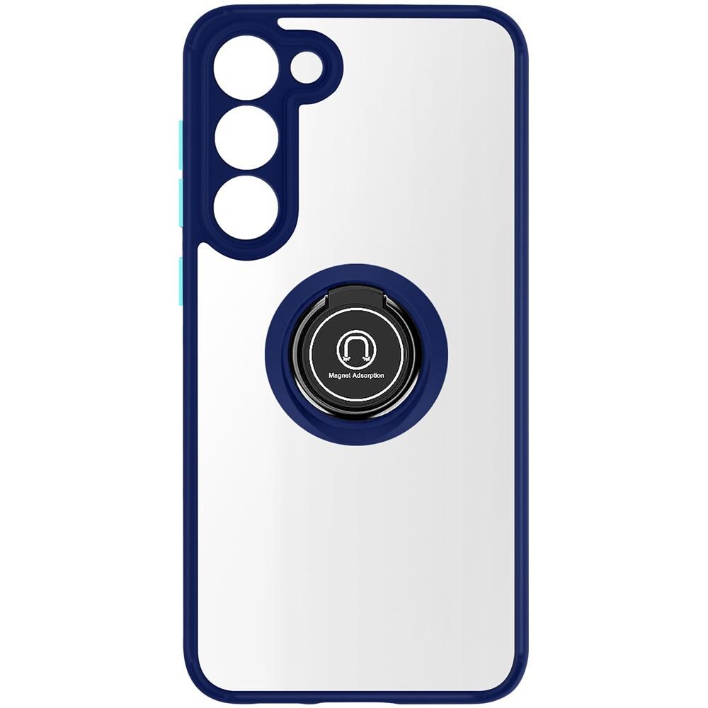 Cover Per Samsung Galaxy S23 Bimateria Anello Metallico Supporto Bordo Blu - Foto 1
