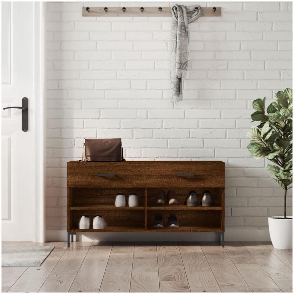 Panca Porta Scarpe Rovere Marrone 102x35x55cm Legno Multistrato - Foto 1
