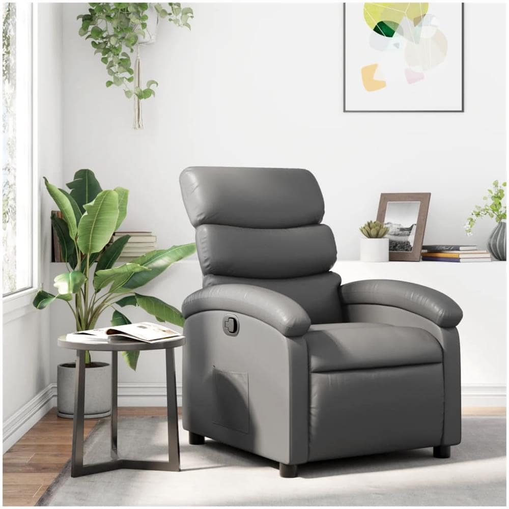 Poltrona Reclinabile Grigia In Similpelle - Foto 1
