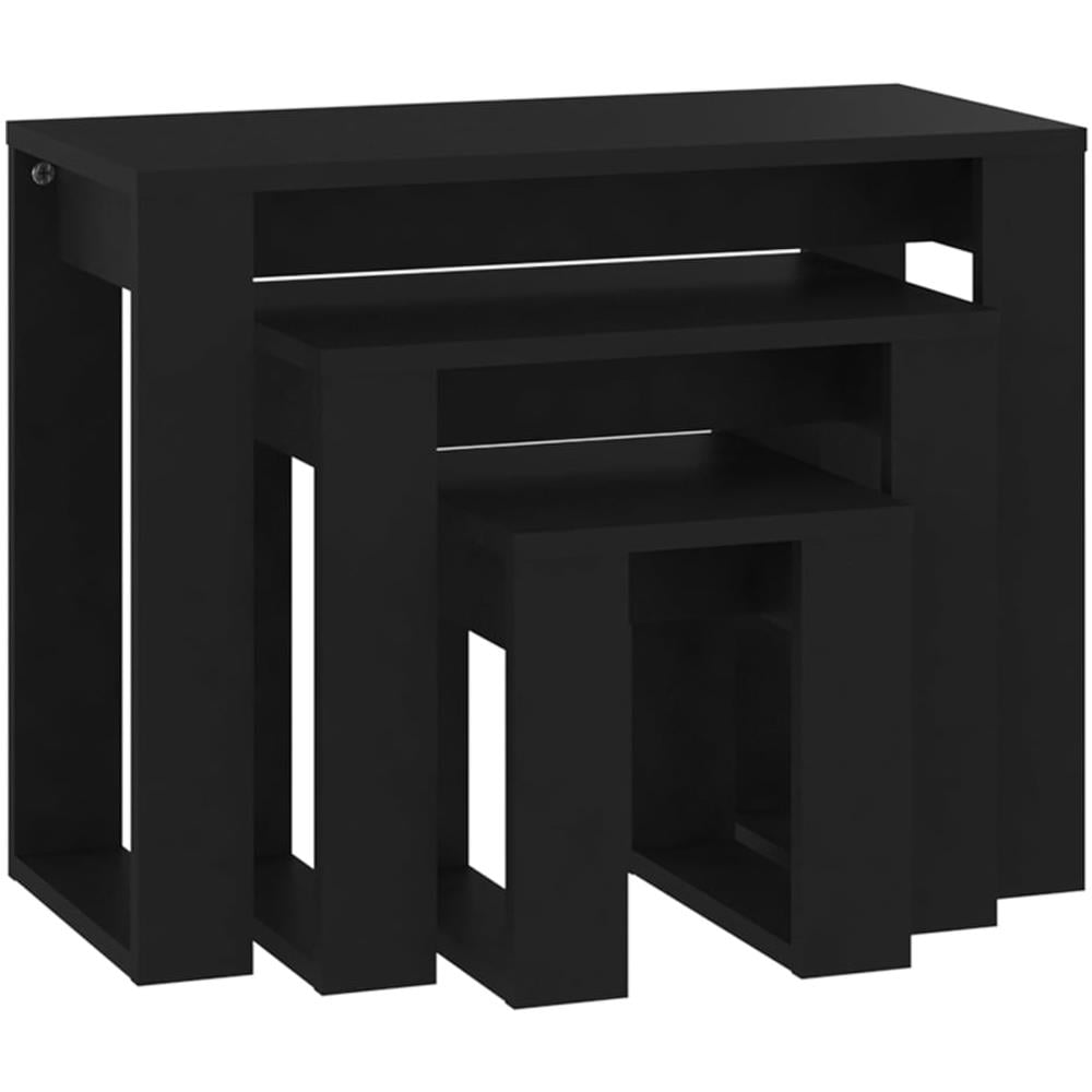 Tavolini Impilabili 3 pz Neri in Legno Multistrato - Foto 2