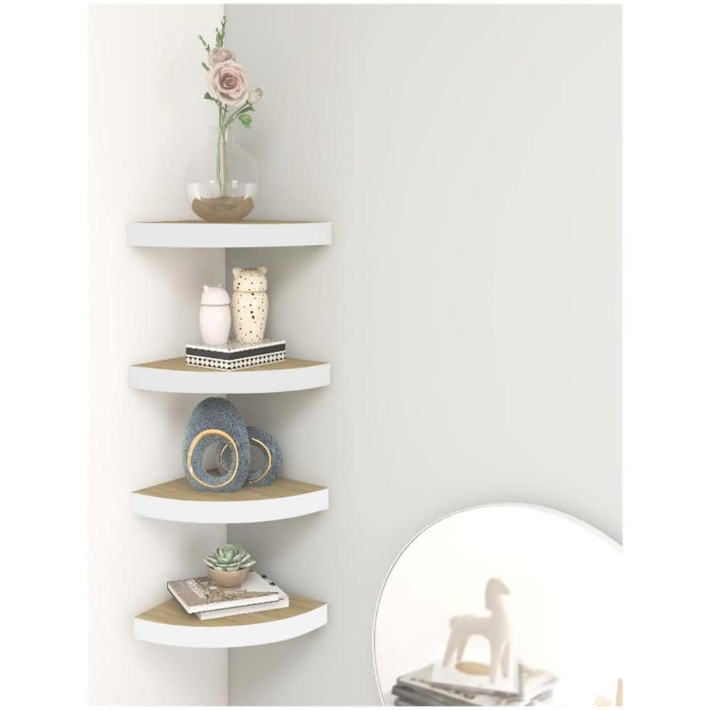 Mensole Angolari 4pz Rovere E Bianco 25x25x3,8 Cm In Mdf - Foto 1