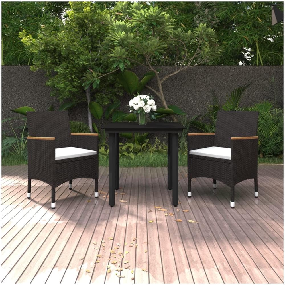 Set Da Pranzo Per Giardino 3 Pz Con Cuscini Polyrattan E Vetro - Foto 1