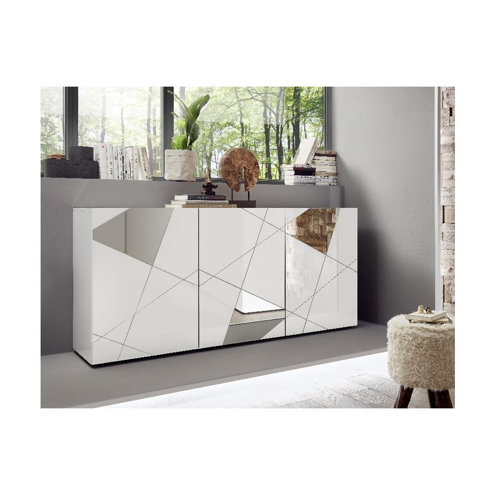 Mobile Multiuso Vittoria - 3 Ante, Ripiani, Specchi - Per Sala, Camera, Cucina, Ingresso - Bianco In Truciolare Melaminico, 181 X 42 X 84 Cm - Foto 1