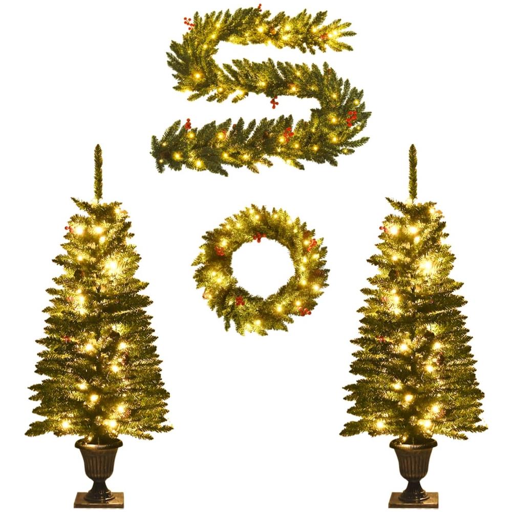 Alberi di Natale Artificiali 2 pz con Corona, Ghirlanda e LED - Foto 1