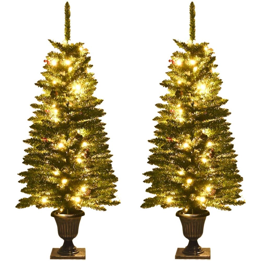 Alberi di Natale Artificiali 2 pz con Corona, Ghirlanda e LED - Foto 2