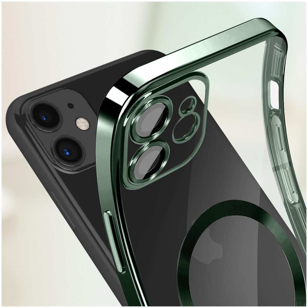Cover Magsafe Per Iphone 11 Silicone Protezione Fotocamera Bordo Cromato Verde - Foto 2
