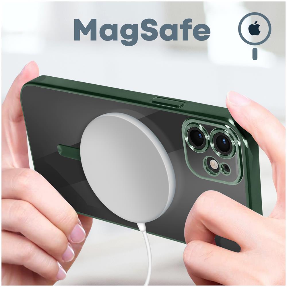 Cover Magsafe Per Iphone 11 Silicone Protezione Fotocamera Bordo Cromato Verde - Foto 5