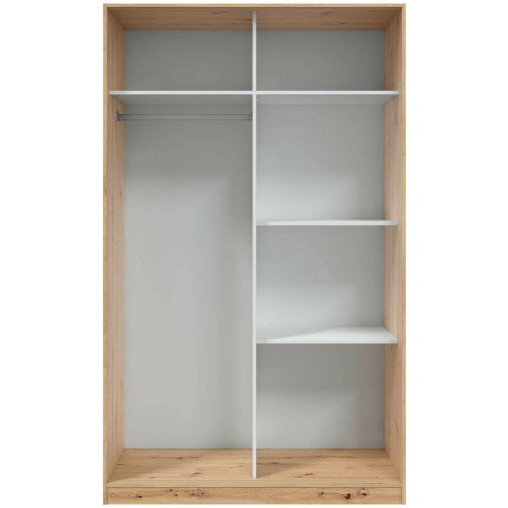 Guardaroba Waterbury, Armadio Per Camera Da Letto A 2 Ante Scorrevoli, Mobile Con 3 Ripiani E Barra Appendiabiti, 120x50h200 Cm, Bianco E Rovere Nodi - Foto 2