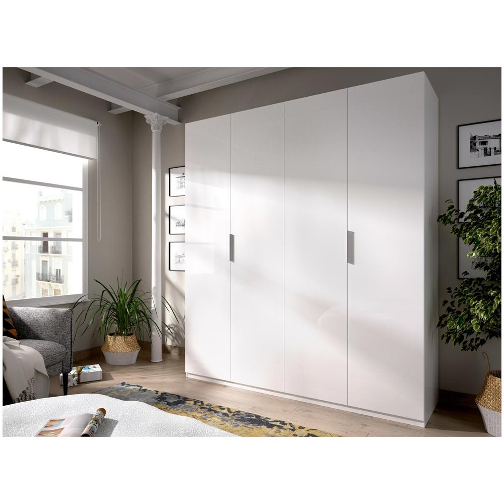 Guardaroba Prado, Mobile Appendiabiti Per Camera Da Letto, Armadio A 4 Ante Battenti, 180x52h204 Cm, Bianco - Foto 1