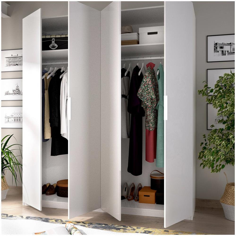 Guardaroba Prado, Mobile Appendiabiti Per Camera Da Letto, Armadio A 4 Ante Battenti, 180x52h204 Cm, Bianco - Foto 4