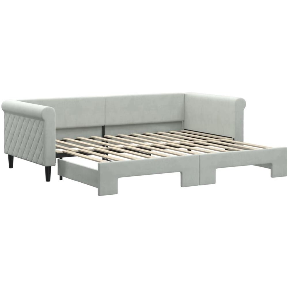 Divano Letto Con Letto Estraibile Grigio Chiaro 90x200 Velluto - Foto 2