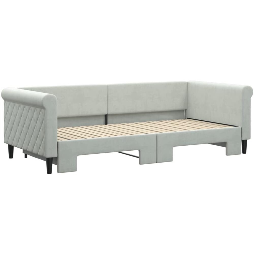 Divano Letto Con Letto Estraibile Grigio Chiaro 90x200 Velluto - Foto 3