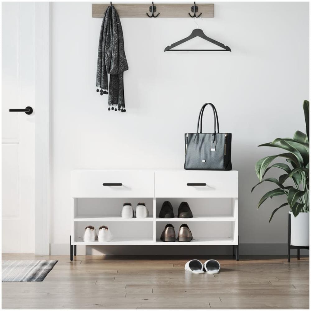 Panca Porta Scarpe Bianca 102x35x55 Cm In Legno Multistrato - Foto 1