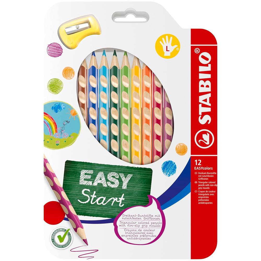 EASYcolors - Matita colorata Ergonomica - per Mancini - Astuccio da 12 + temperino - Colori assortiti - Foto 1